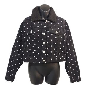 Fika the Brand Women's Black White Corduroy Polka Dot Cropped Jacket Size S